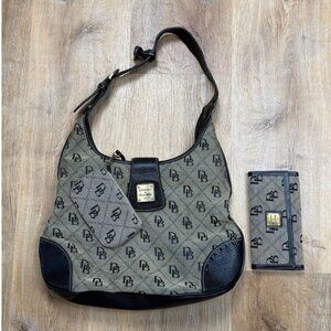 Vintage Dooney & Bourke Monogram Hobo Bag Canvas Matching Wallet